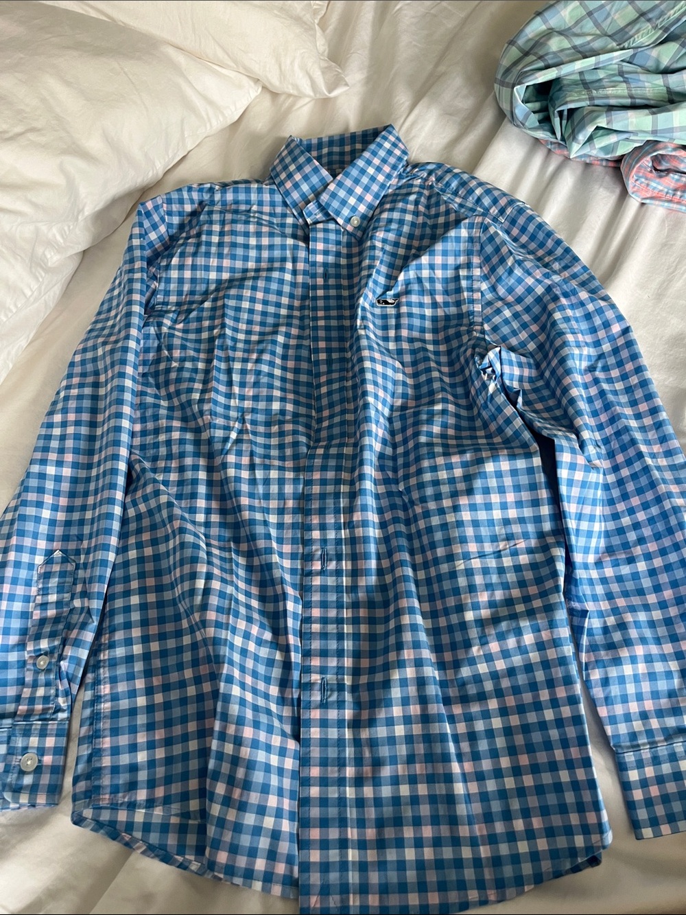 Vineyard Vines Blue and White Gingham Button-Down Shirt